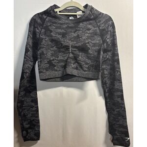 Gymshark XL Flex‎ Crop Top Long Sleeve Active Deep Gray Camo GLCT1855